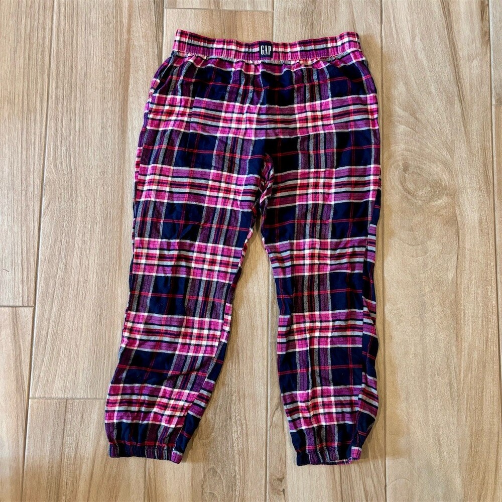 Love by GAP Pajama Pants Womens M Pink Purple Navy Plaid Jogger Lounge